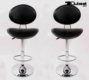 2 x Barstool black height adjustable with backrest 360 swivel seat top - "Tobias"