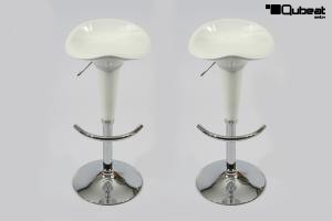 2 x Barstool white height adjustable ergonomically shaped design - "Bianca"