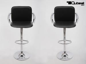 2 x Design Barstool black height adjustable with padded backrest and chrome plated armrest - "Barbara"