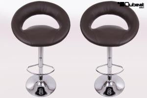 2 x Designer Barstool  brown padded height adjustable by gas lift action - "Clemens"