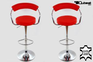 2 x Designer Barstool red REAL LEATHER height adjustable by gas lift action &#8211;