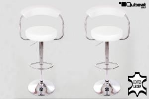 2 x Designer Barstool  white REAL LEATHER height adjustable by gas lift action &#8211;