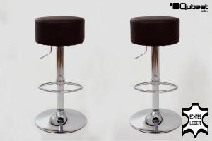 2x Barhocker braun ECHT LEDER hhenverstellbar runder Sitz klassisch gepolstert - "Tan"