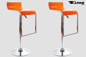 2x Barhocker orange hhenverstellbar mittels Gasdruckfeder mit Design Chromfusttze - "Vanessa"