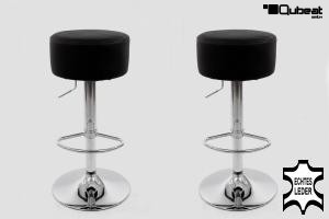 2x Barhocker schwarz ECHT LEDER hhenverstellbar runder Sitz klassisch gepolstert - "Tan"