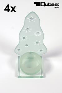 4x Teelicht Tannenbaum, Weihnachtsdekoration, Teelichthalter, Glas