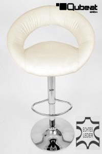 Designer Barstool  beige-coloured REAL LEATHER height adjustable by gas lift action - "Clemens"