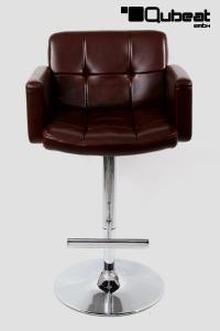 Designer Barstool brown height adjustable upholstered backrest and armrest - "Leonardo"