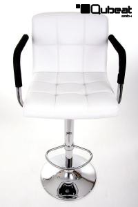Designer Barstool  white height adjustable with padded backrest and removable armrest -