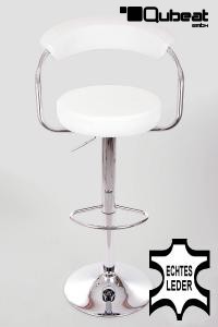 Designer Barstool  white REAL LEATHER height adjustable by gas lift action &#8211;