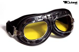 Motorcycle Goggles Classic, Black, Yellow Tinted Lenses