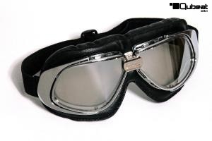 Motorcycle Goggles Classic, REAL LEATHER; Black, Silver Lenses