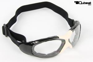 Motorradbrille glnzend schwarz / wei, klare Glser