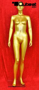 Weibliche Schaufensterpuppe Schaufensterfigur Gold mit Gesicht Mannequin